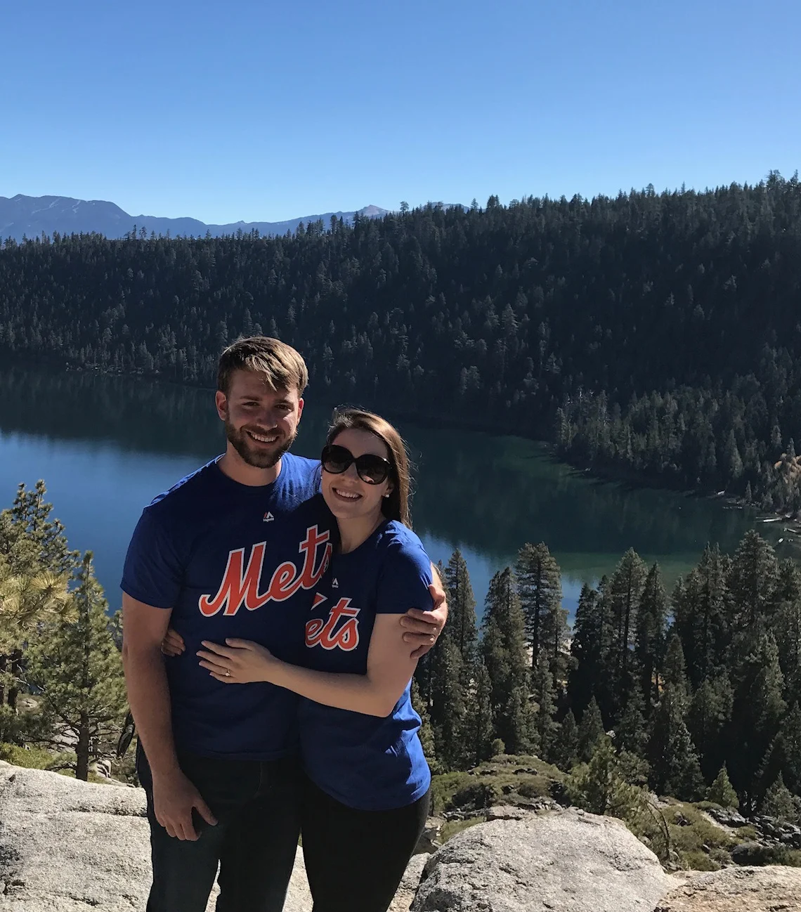 Atop Emerald Bay (in our Mets shirts from my friend Kristina!)