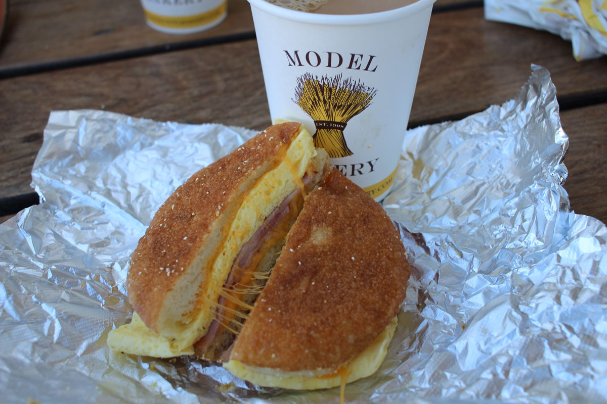 English Muffin breakfast sandwich at Model Bakery in Napa Oxbow Market