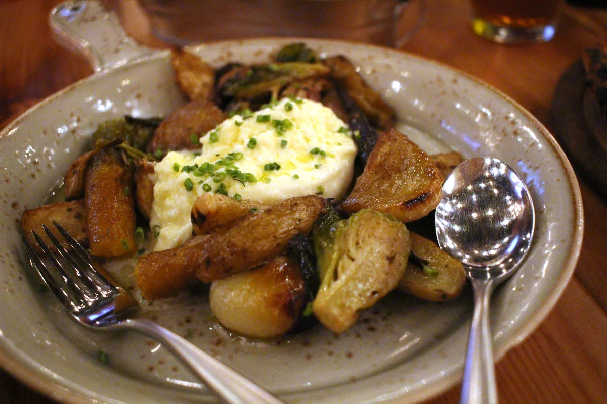 Burrata with veggies at Ca'Moni in Napa
