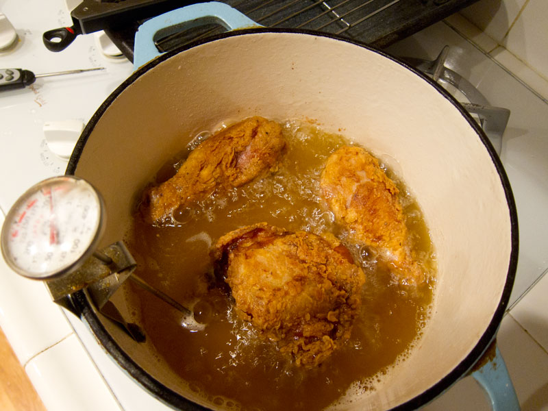 325 degrees Bon Appetit fried chicken