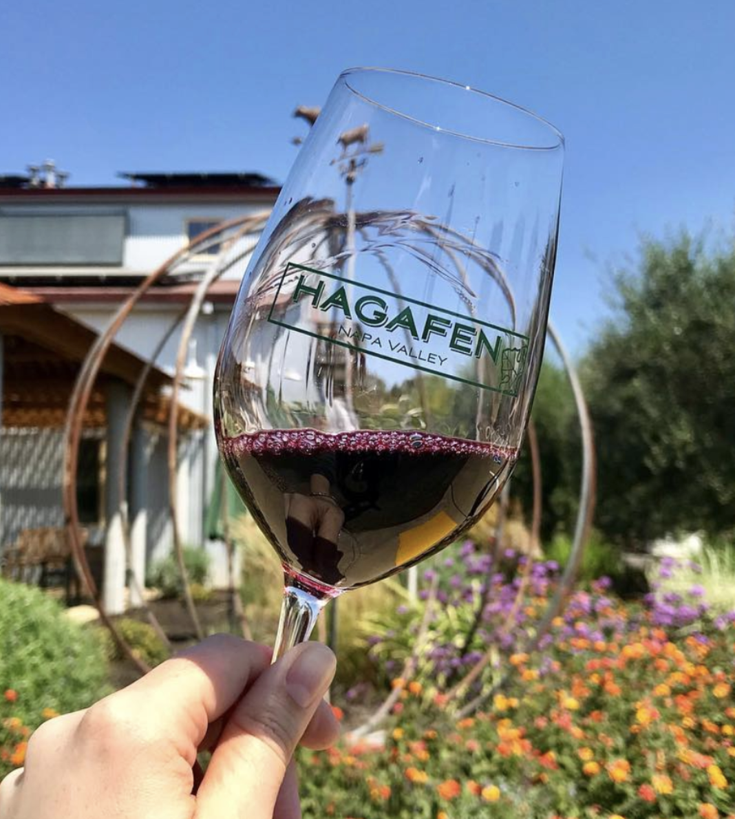 Wine glass at Hagafen Winery