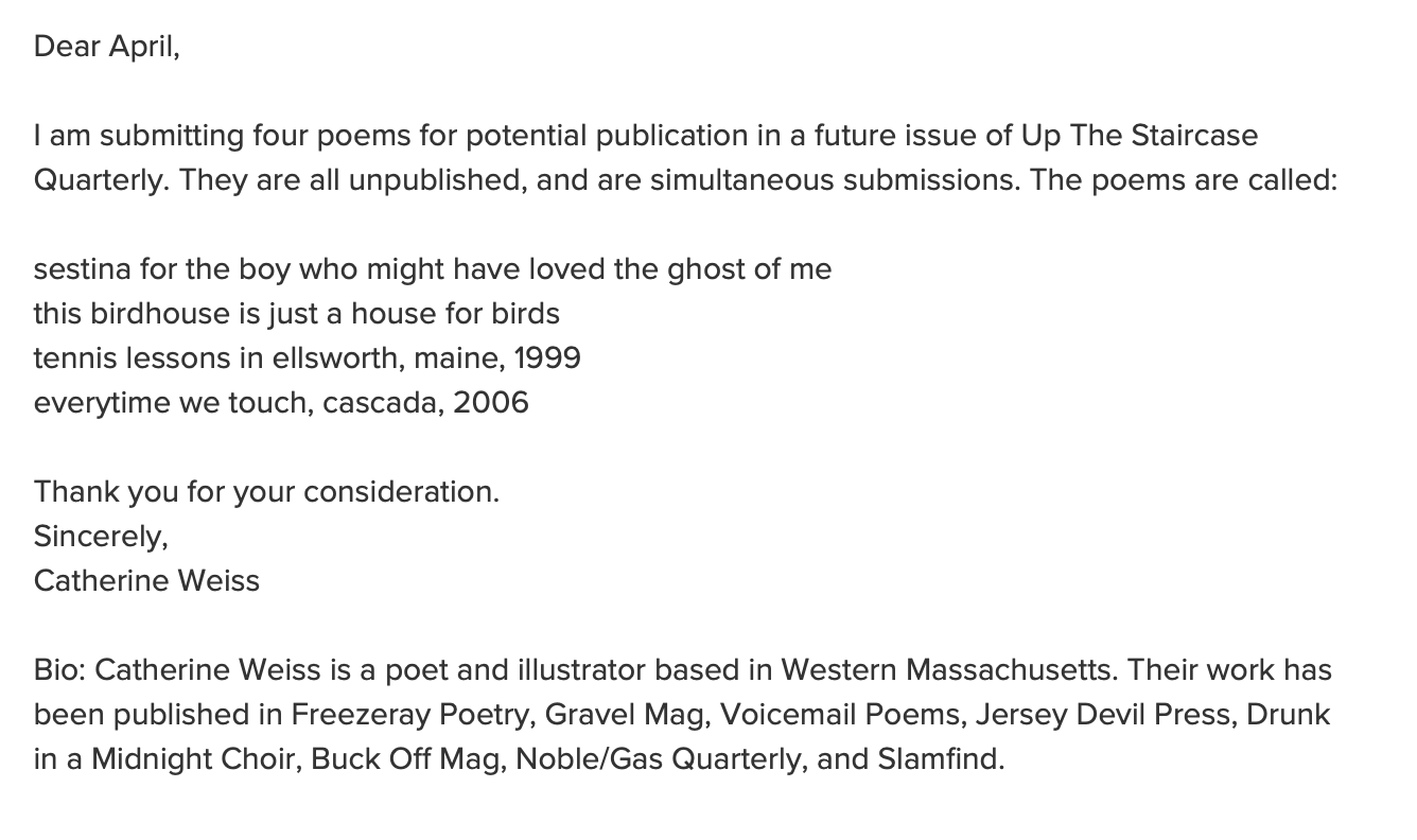 Cover Letters For Lit Mags Catherine Weiss