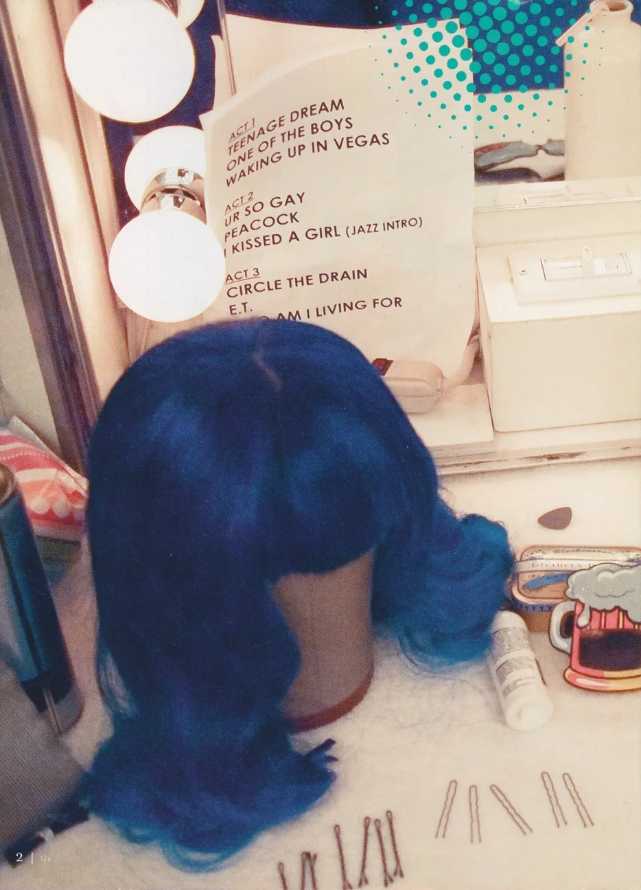 The blue wig I did for her on a head backstage before a show! BTW I made 4 of these for her. They went on the road for a year with her!
