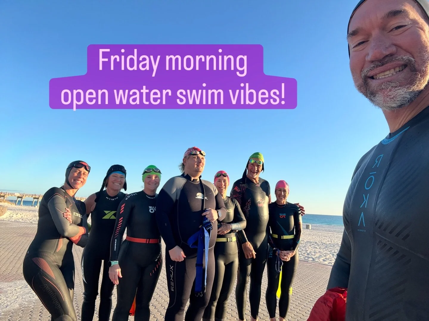 What a beautiful bright blue sky morning for a cold, clear gulf swim!

Come on out, the water&rsquo;s so fine this time of year!