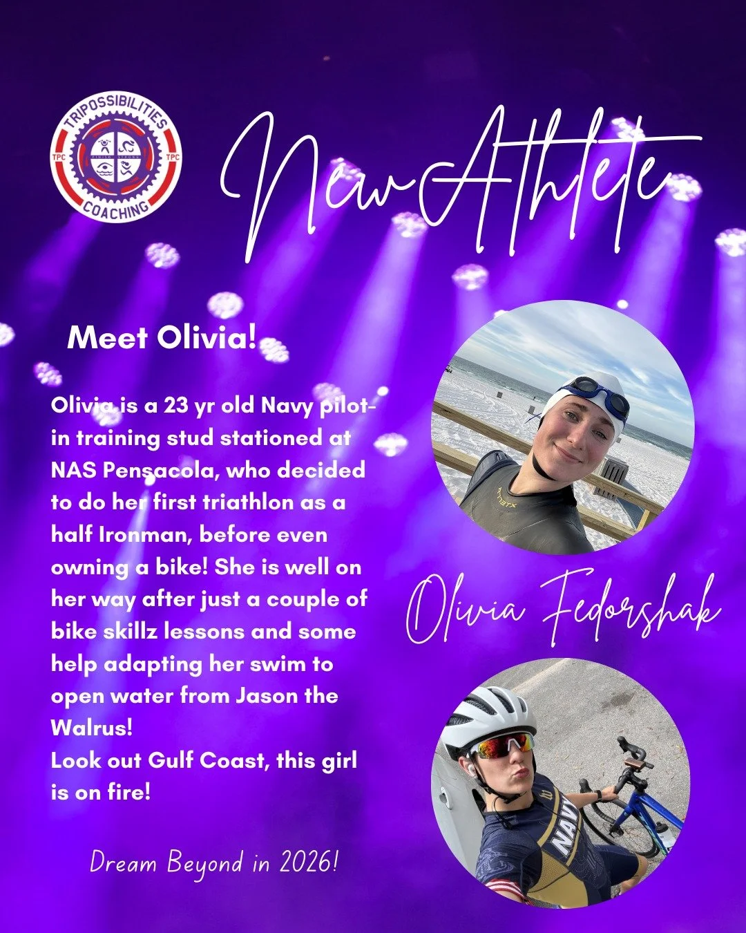 Help us welcome Olivia to the #triposse family!
Olivia is already a beast...she just needs a little structure to get her to the starting line of Ironman Gulf Coast 70.3!