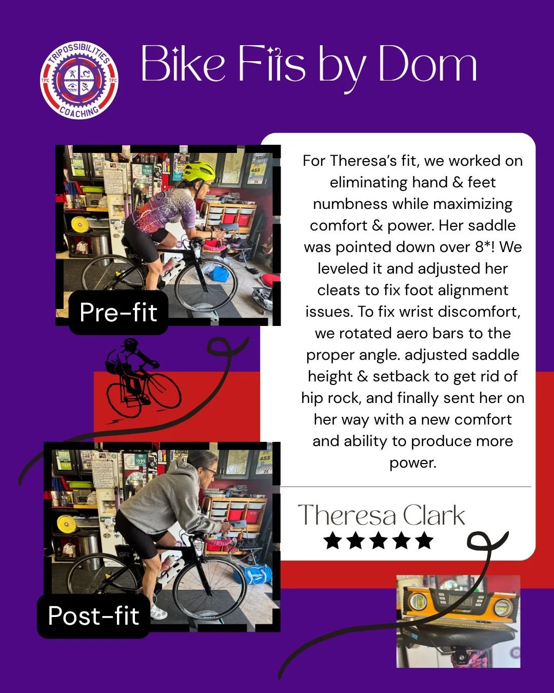 Theresa is ready to get out on the open road with comfort and style, and put down some power to the pedals!  Coach Dom got her comfortable and ready to start her 2026 training block!

Shoot Coach Dom a message, if you're ready to get your bike fitted