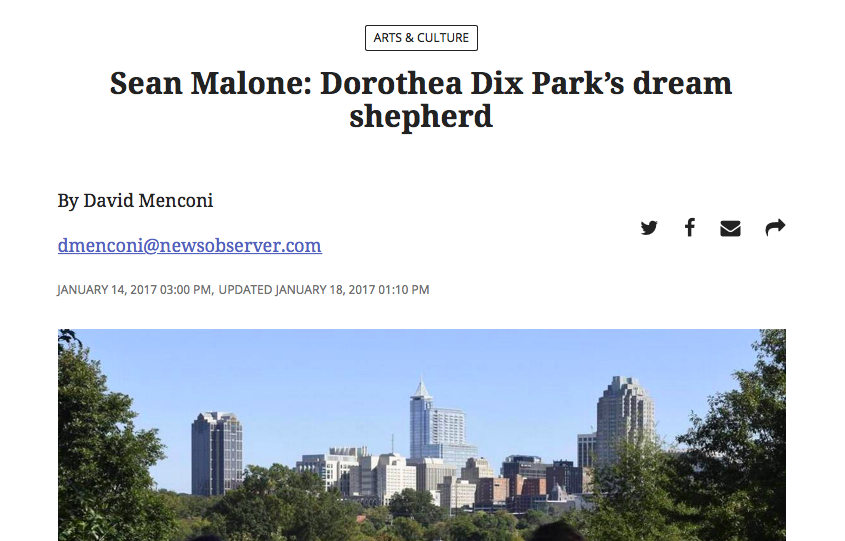 News &amp; Observer - Dix Park Conservancy's Sean Malone