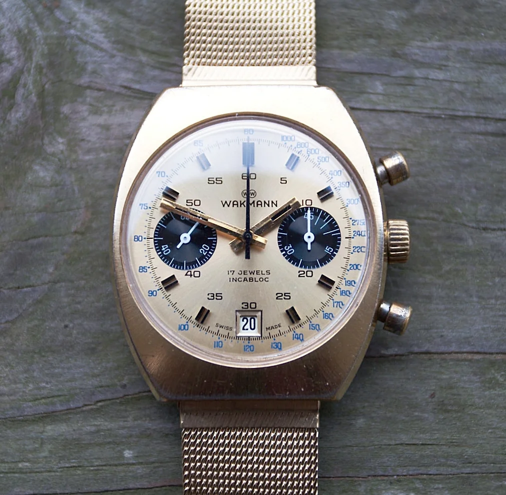Chronographe Vintage WAKMANN - Mouvement Landeron, 34 Mm, En Excellent état
