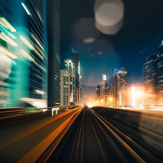 #dubai #speedmotion #train #citylights #downtown #blur #lensflare