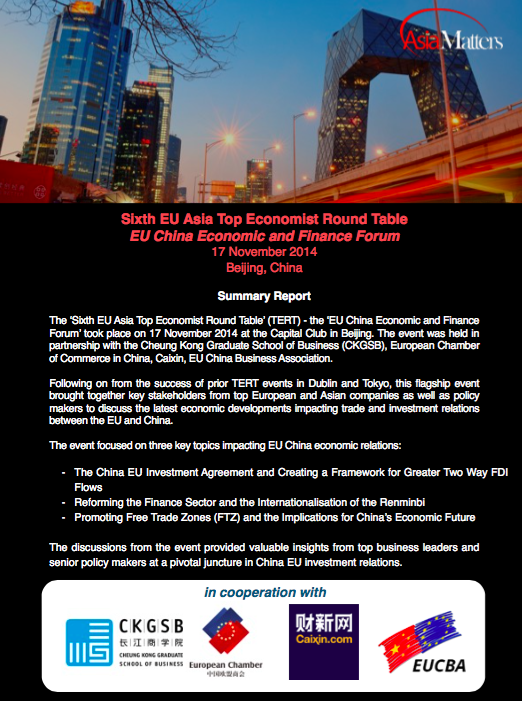 Summary Report: The 6th EU Asia Top Economist Round Table, Beijing