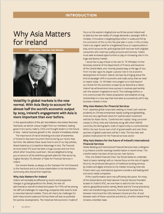Alan Dukes, Chairman of Asia Matters calls for a paradigm shift in Ireland's Economic and Trade Policy