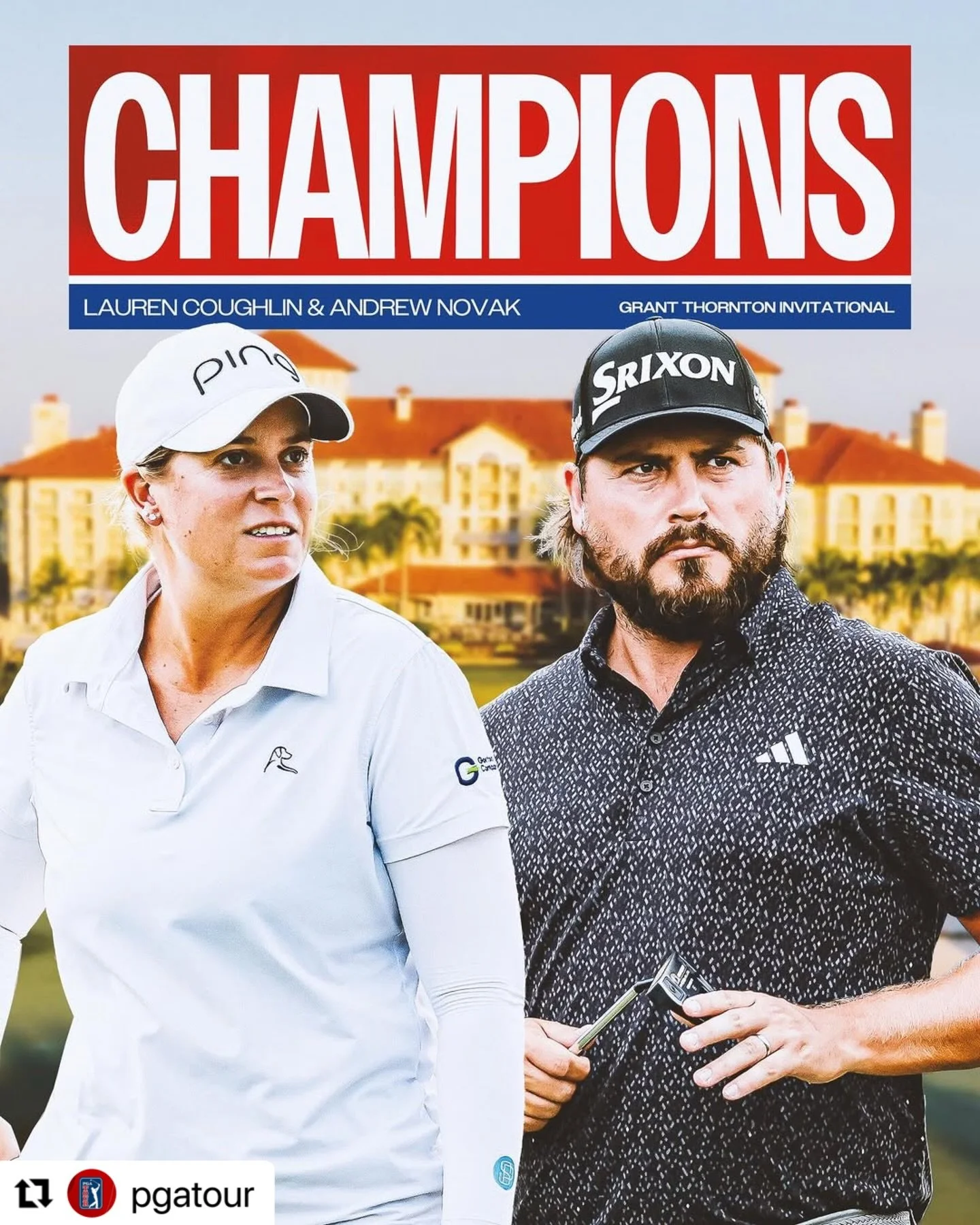 Congratulations to Lauren Coughlin and partner Andrew Novak for their win at the @grantthorntoninv today! 🏆🏆
・・・
#Repost @pgatour