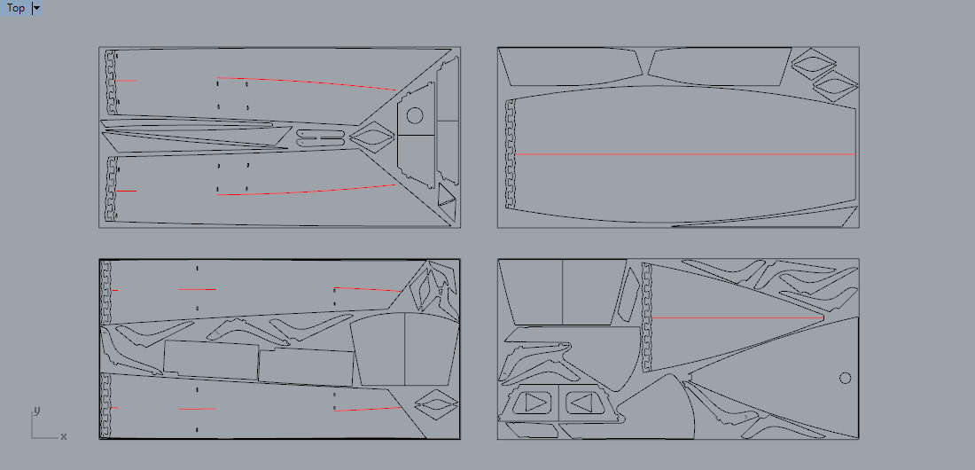 The CNC sheet layout for the CVS kit (shows planned sailing components)