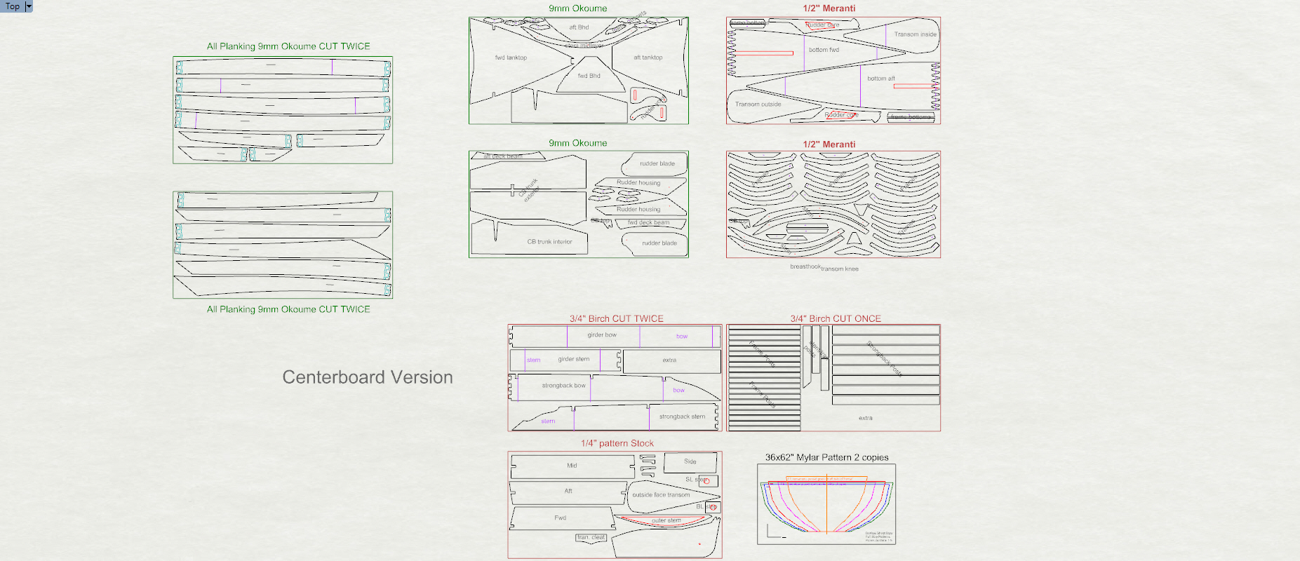 DSD sheet layout for the plywood kit (centerboard version)
