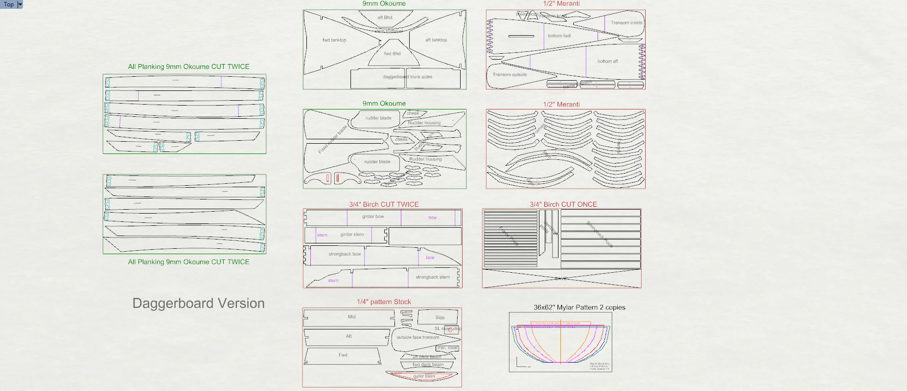DSD sheet layout for the plywood kit (daggerboard version)