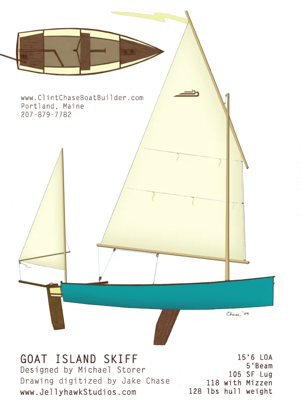 An old classic hand drawing I did way back when I started with the Goat Island Skiff! Mizzen Brackets are now available to convert your Goat to a Yawl.