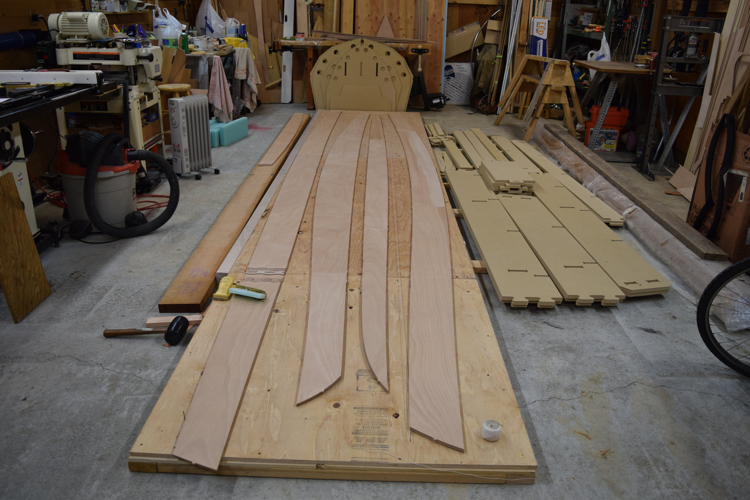 Planking being glued up in a shop