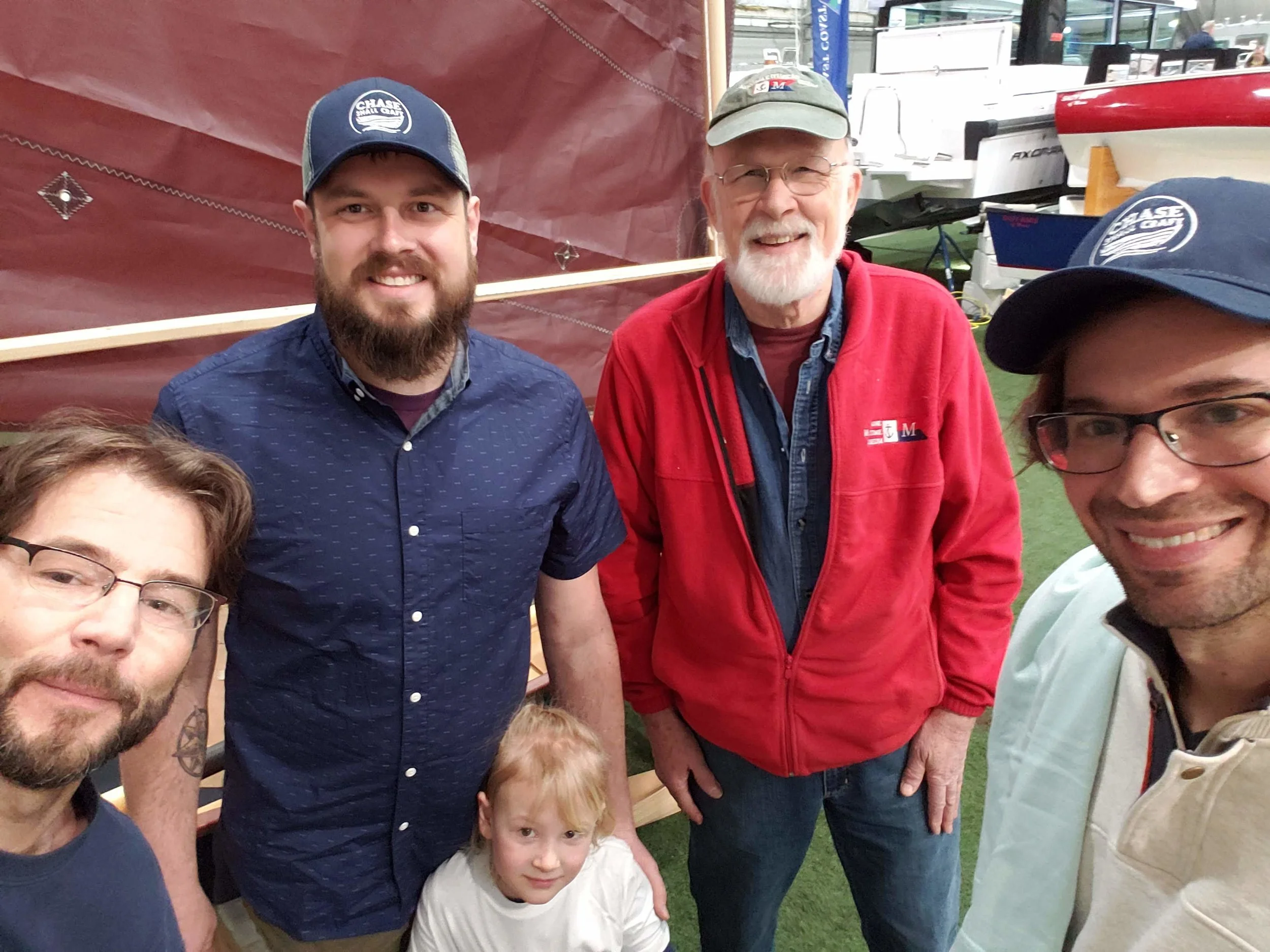 Two sponsors of the Calendar Islands 18 design project and boatbuilder/teaching colleague from WoodenBoat.
