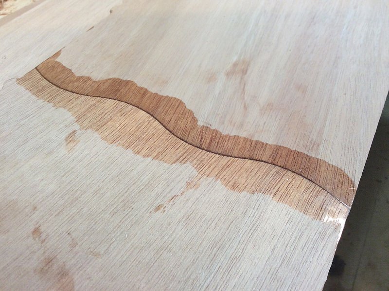 The exterior, wavy edge of the joint after gluing