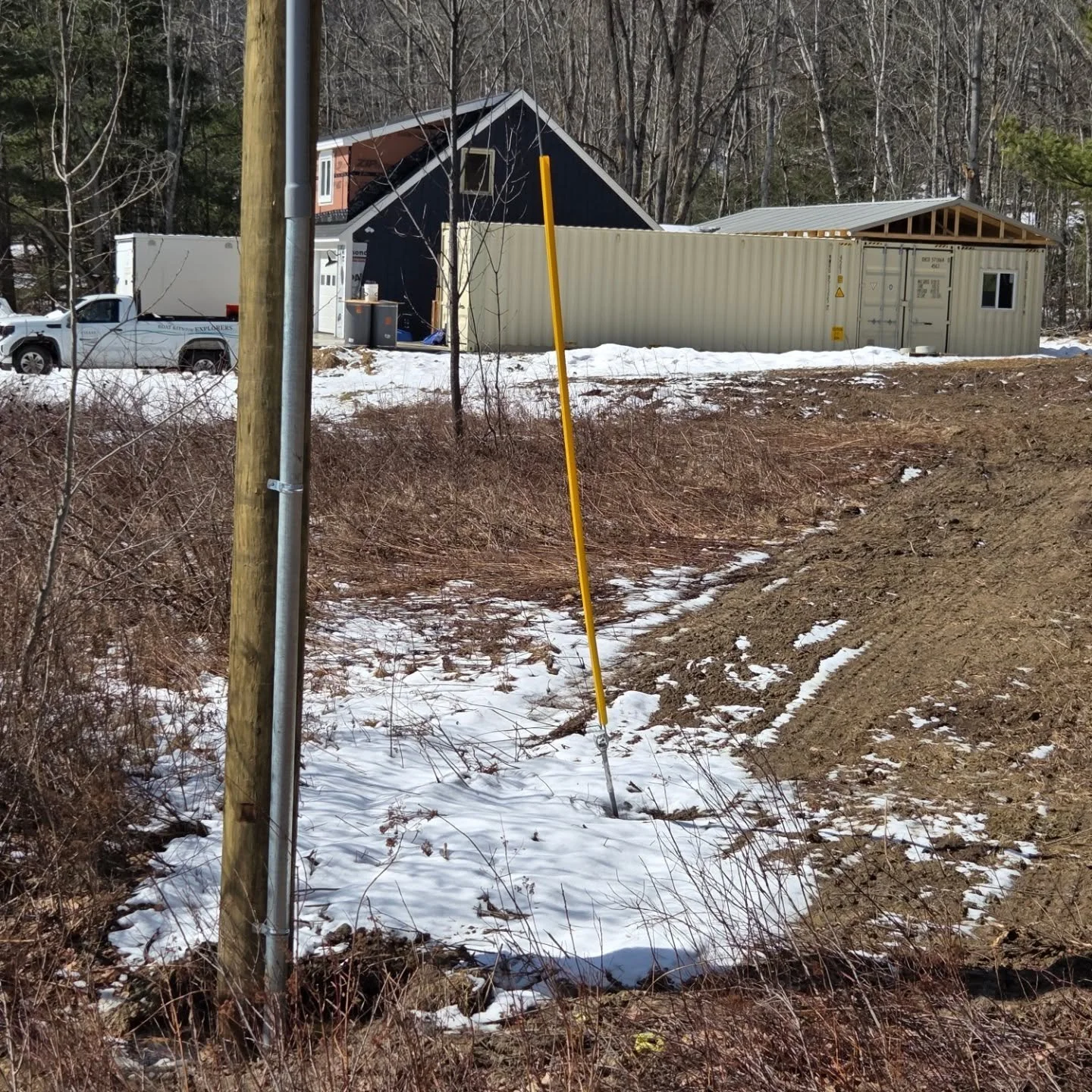 Road view of the new shop; last day at the shop CSC called home for 10 years; getting my F father's old Jet fitted to the container shop; the snow is melted now; the crew; @olivergrahamchase firing up his grandfathers old table saw for first time in 