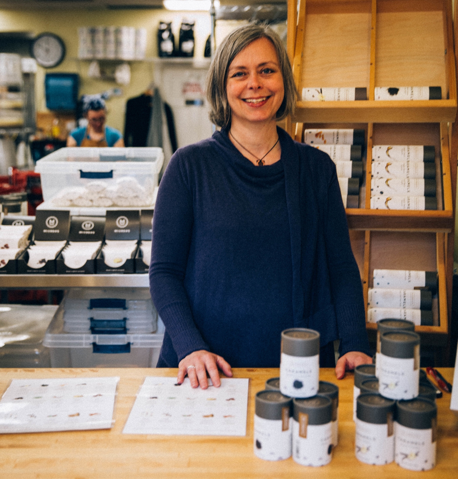 Kate McCrea, at the McCrea's Candies kitchen in Hyde Park, MA.