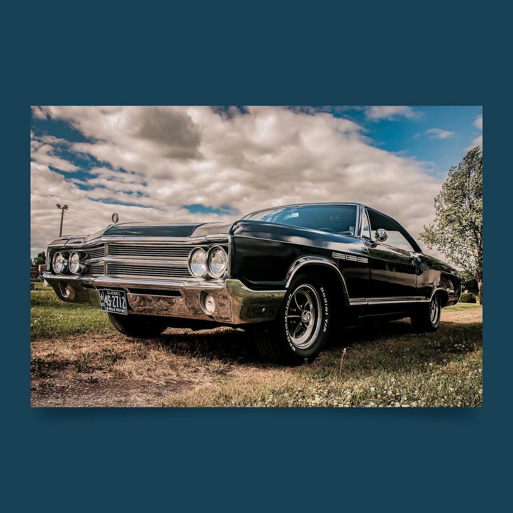 Car portrait.  If you know you want to create some custom wall art, as a portrait and fine art photographer, all subjects become interesting!⁣
⁣
👑 La Buick 1965 &agrave; Marc⁣
📸 Karyn⁣
⁣
⁣
⁣
#carportrait #wallart #cars #reflections #carscapes #buic