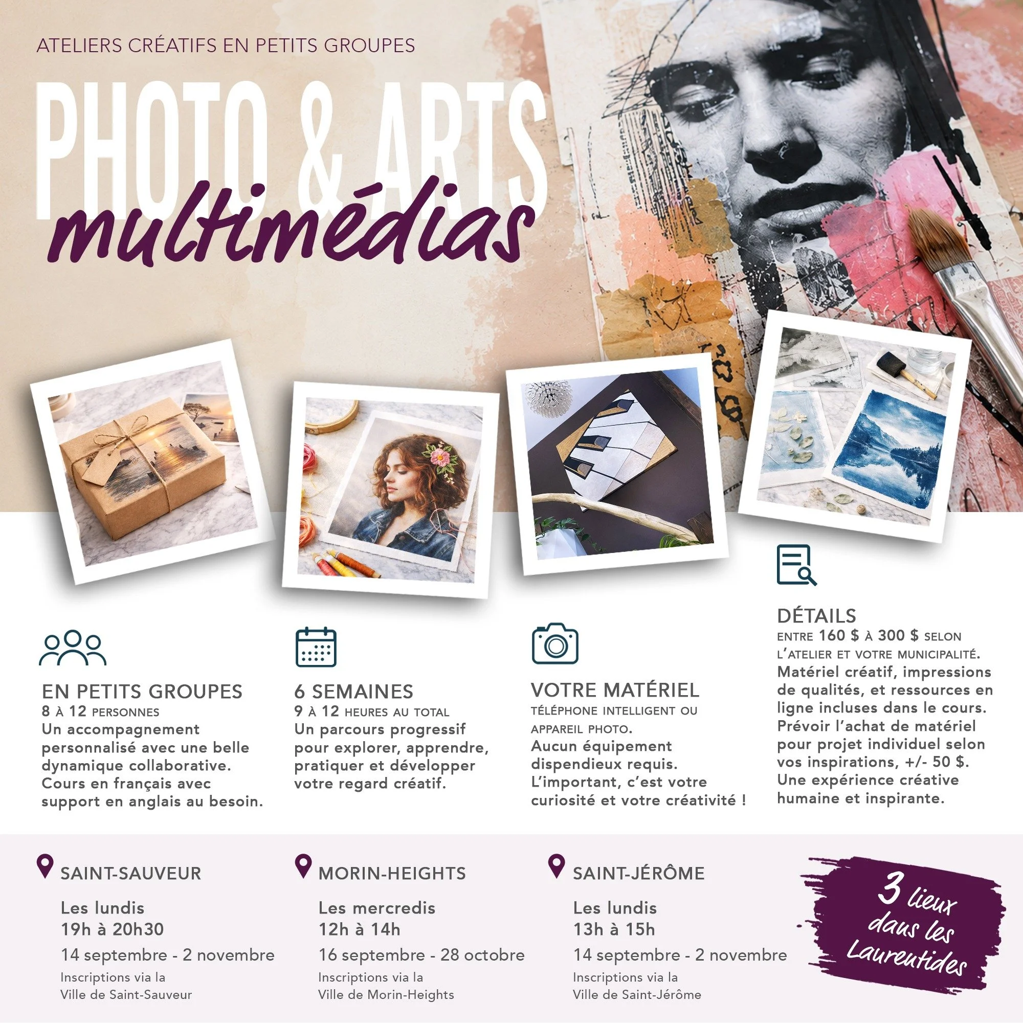 Je vous pr&eacute;sente l'atelier : 𝗣𝗵𝗼𝘁𝗼 𝗲𝘁 𝗮𝗿𝘁𝘀 𝗺𝘂𝗹𝘁𝗶𝗺&eacute;𝗱𝗶𝗮𝘀

Un atelier pour les photographes amateurs de tous niveaux qui souhaitent d&eacute;velopper leur style, d&eacute;couvrir des techniques alternatives et explorer