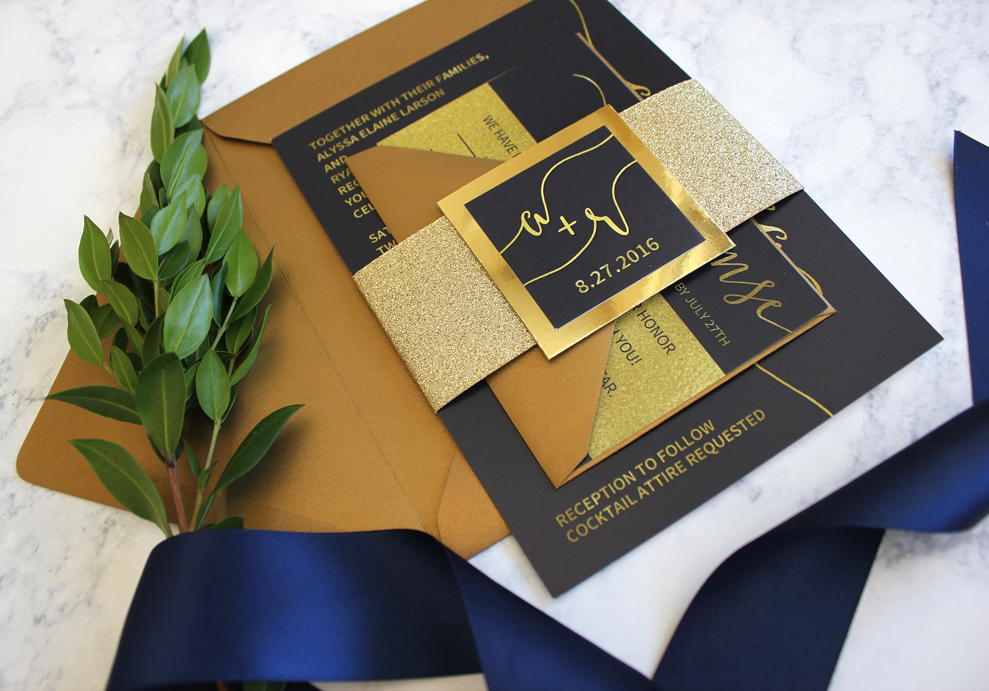 Navy & Gold Glitter Suite - Ready to Mail