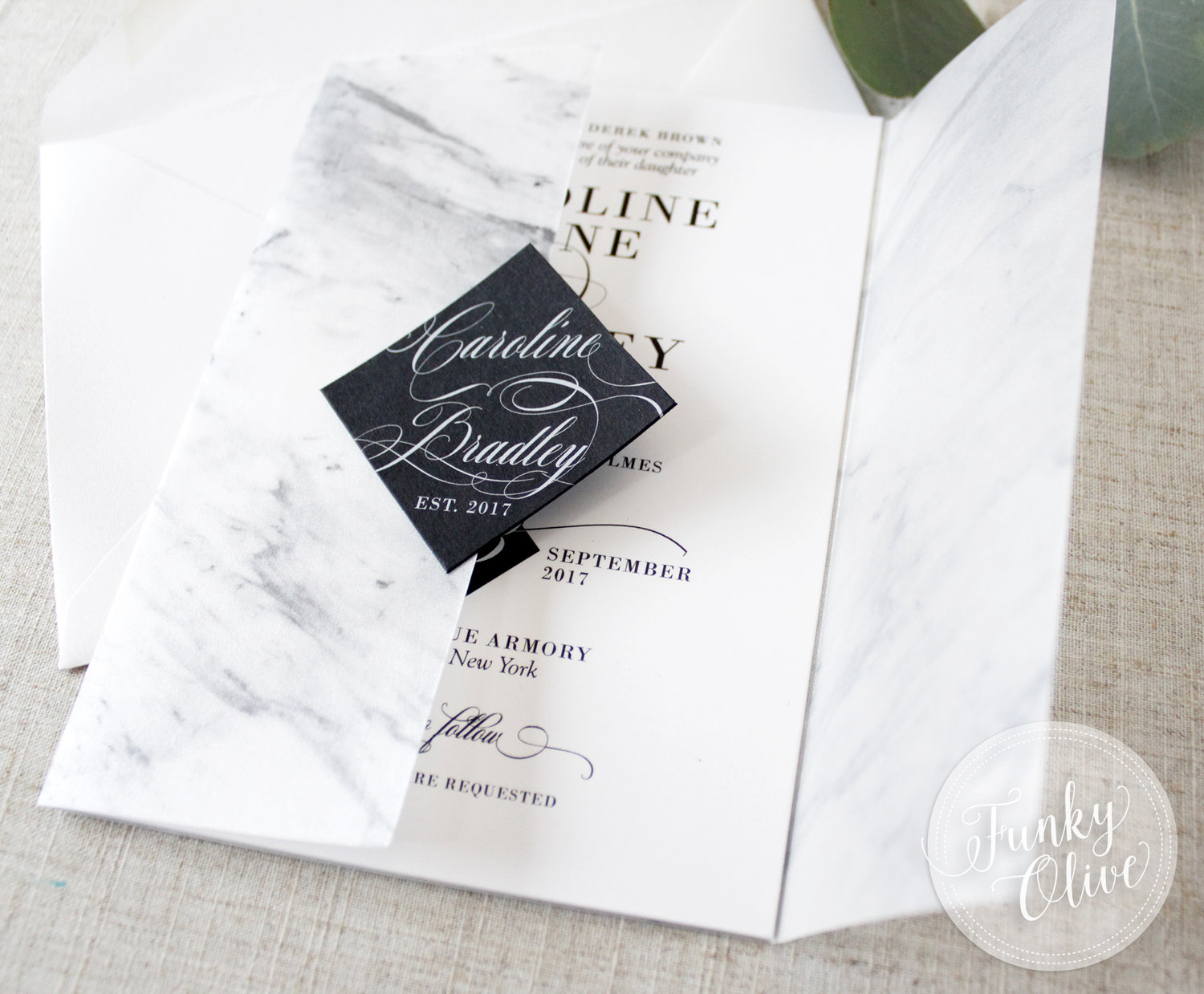 Modern Marble Vellum Wrap Invitation Suite — Wedding Invitations +  Stationery - Funky Olive Design