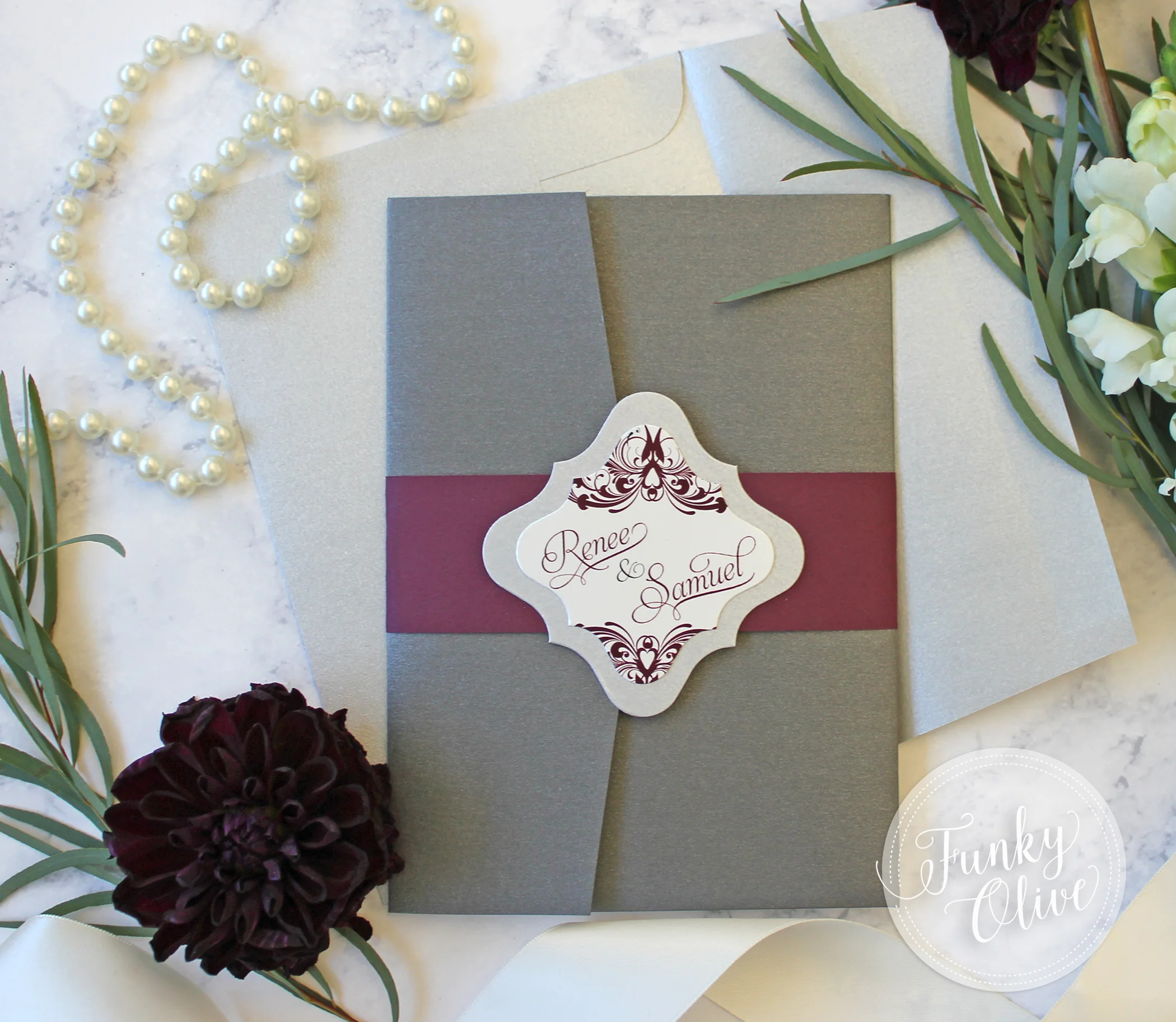 The traditional flourish frame gets an update with a simple rotation of the design - shown with silver shimmer cardstock backing. 