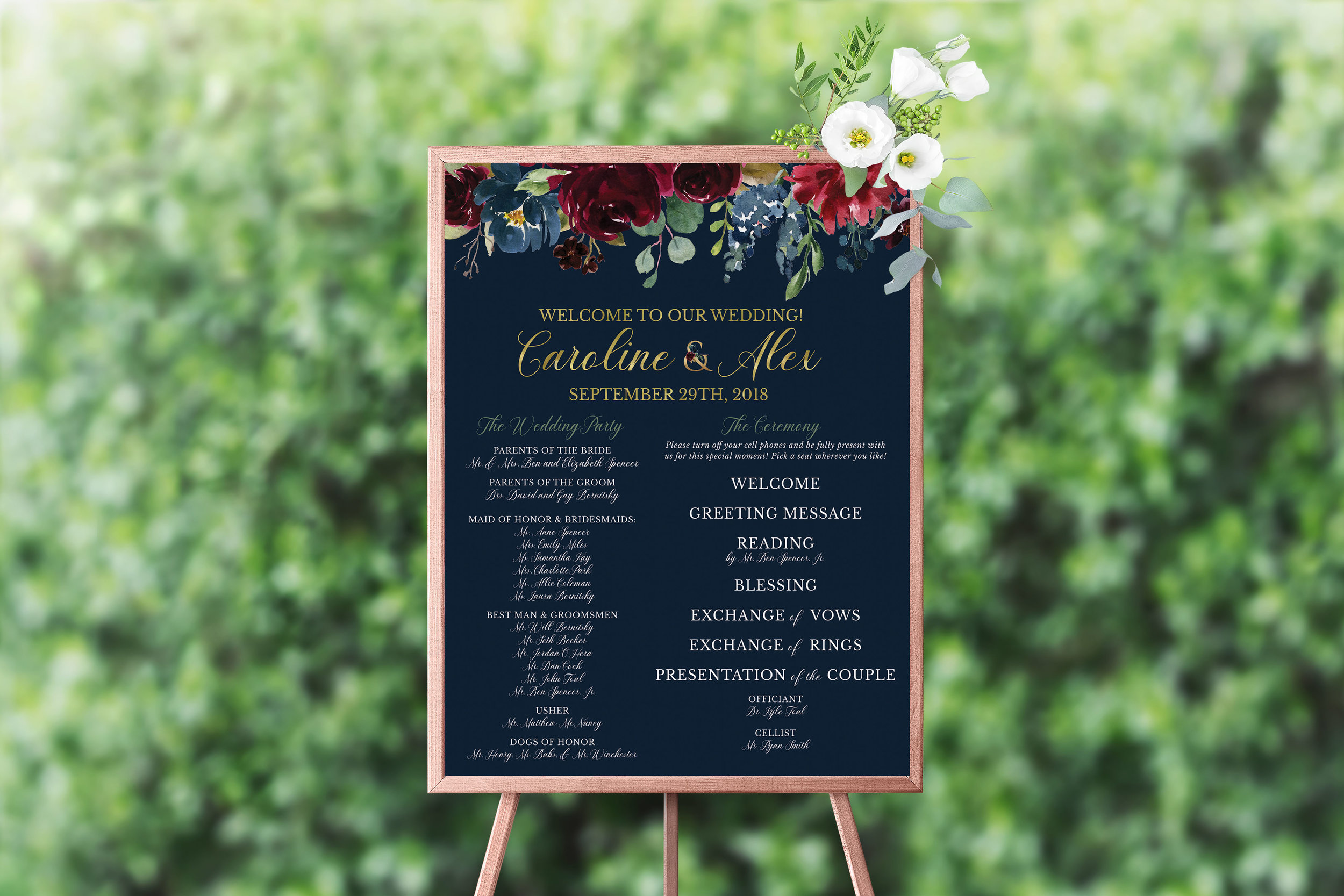 NAVY & BURGUNDY FLORAL LARGE PROGRAM SIGN.jpg