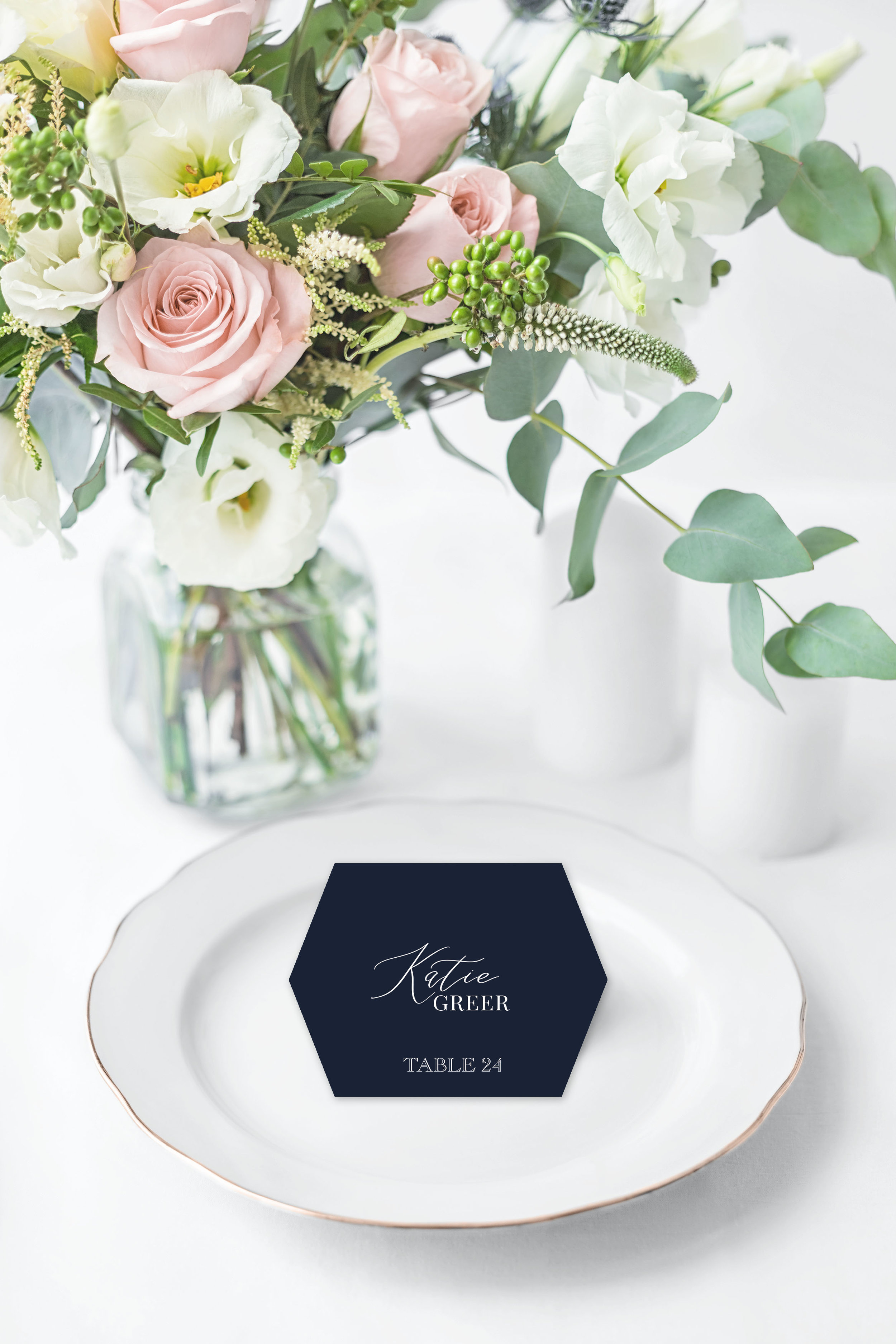 WHITE INK ON NAVY HEXAGON PLACE CARD.jpg