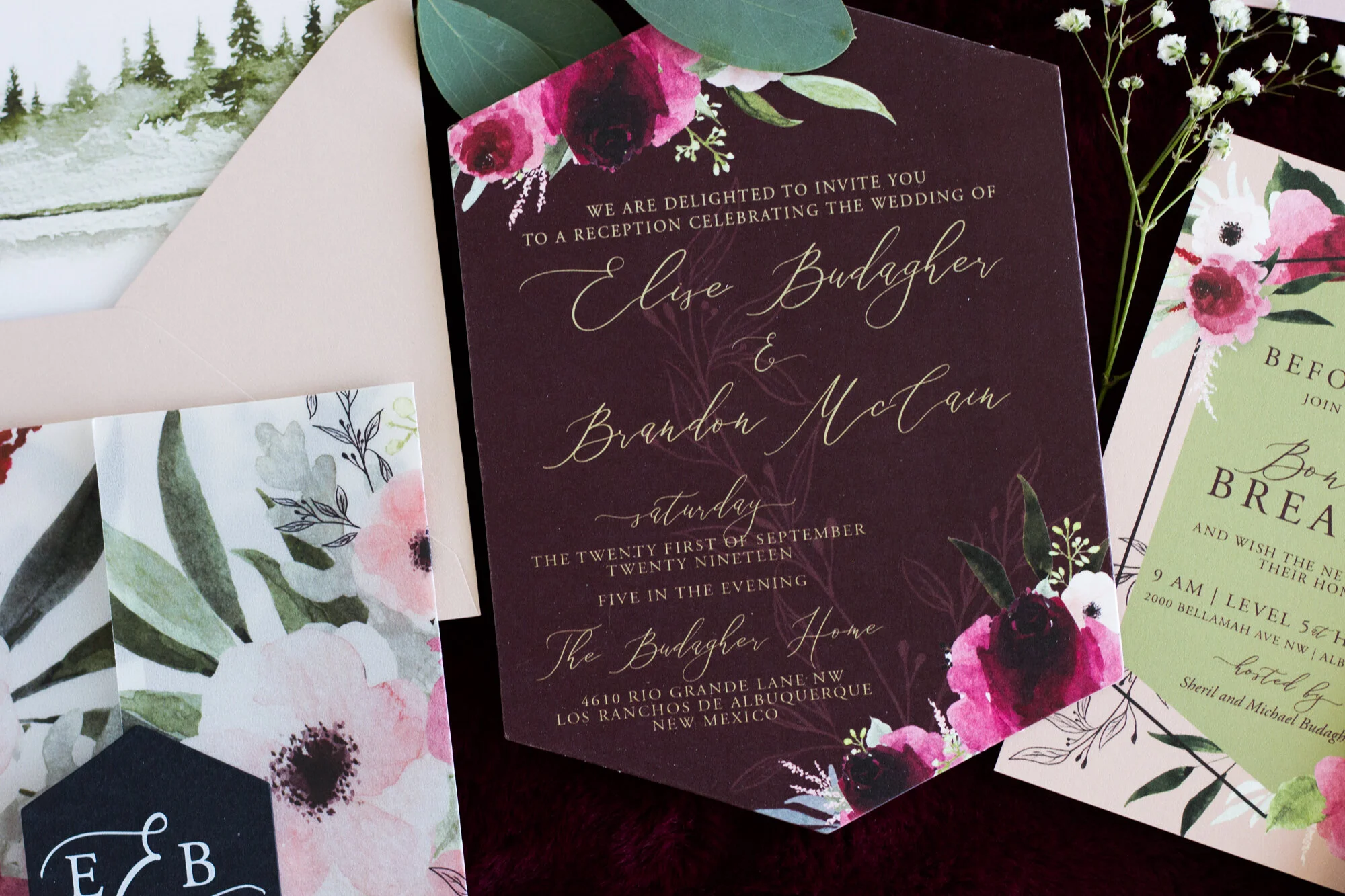 BURGUNDY FLORAL VELLUM WRAP HEXAGON WEDDING INVITATION SUITE-2.jpg