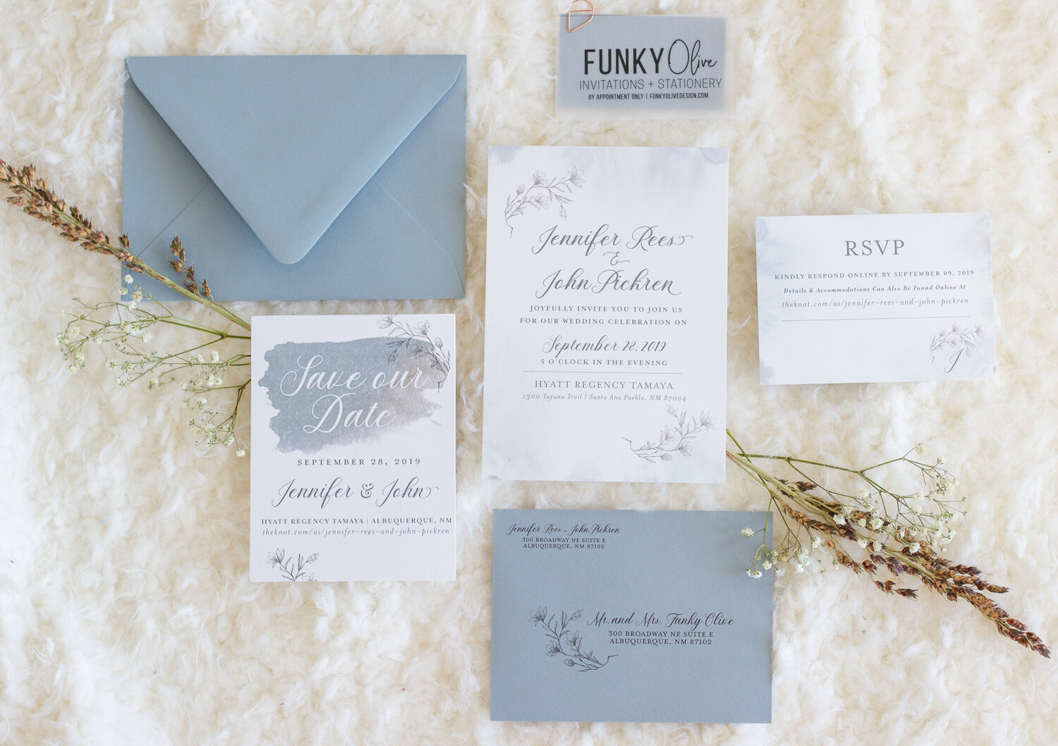 Dusty Blue Romantic Wedding Invitation Suite — Wedding Invitations