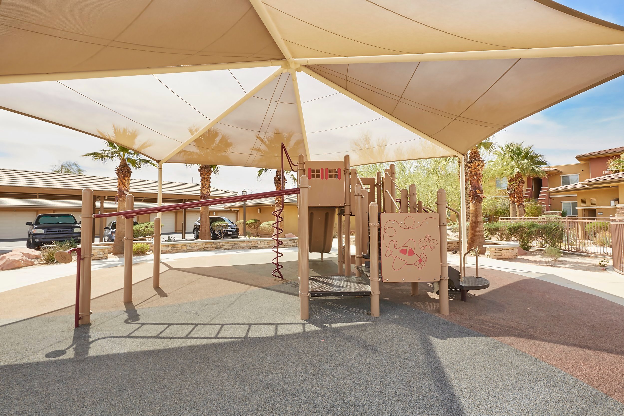  The playground with shading hung above. 