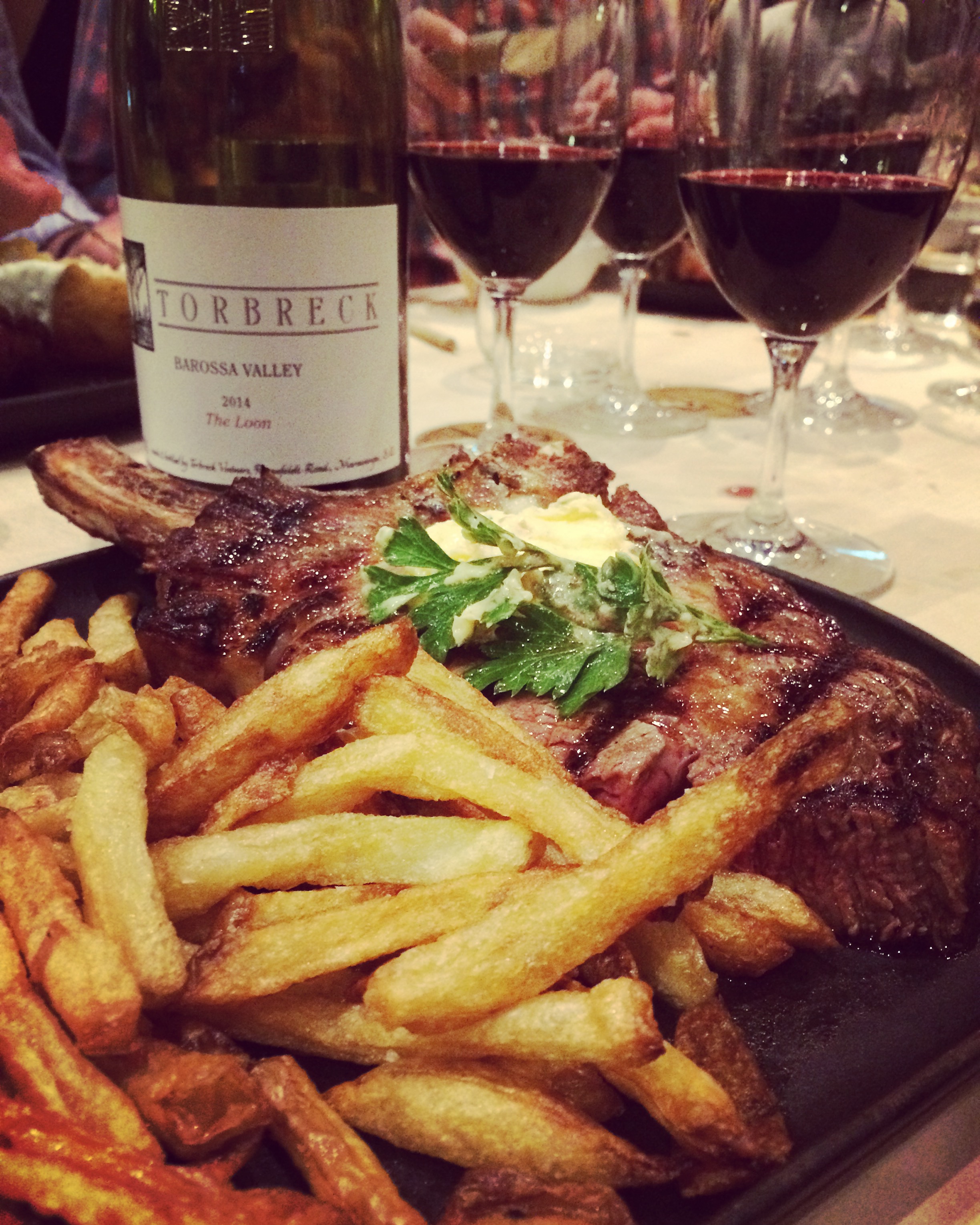 What other ending to this day than steak washed down with Torbreck 'The Loon' 2014 Shiraz eaten in good company at A Hereford Beefstouw in Adelaide?! This Danish themed steakhouse has its own farm full of free-range pasture-fed cattle. The wine is Shiraz co-fermented on Roussanne skins which creates an intense but balanced red full of juicy dark fruit with a hint of dark chocolate. 