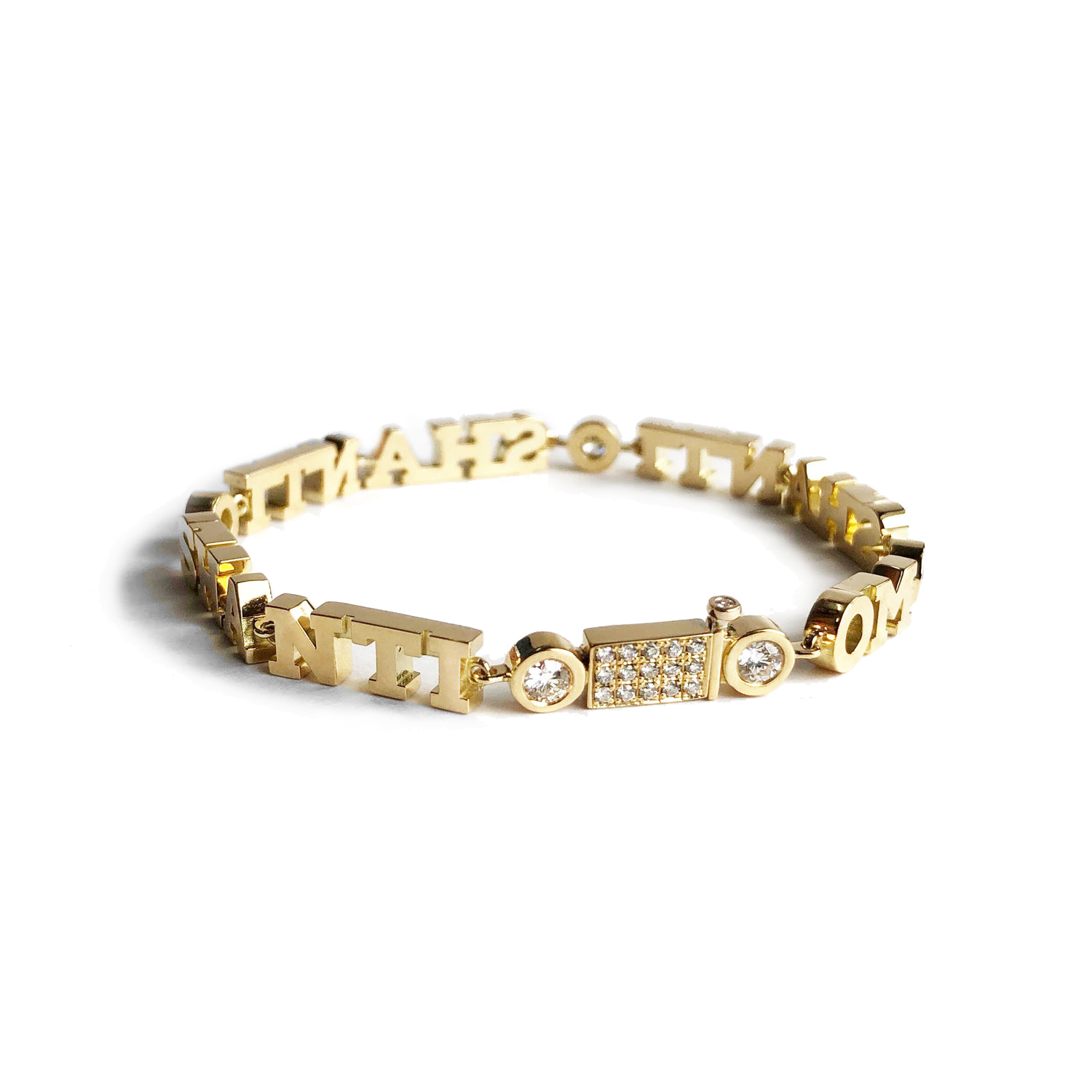 Word Bracelet with Diamond Box Clasp, 18K Gold