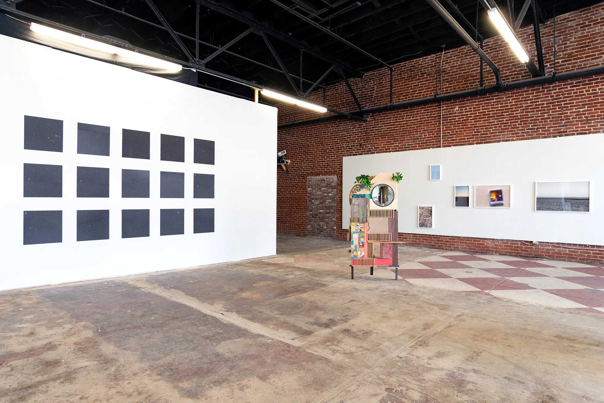 Installation view. Group exhibition, Fluctuating Meridians, at Stoveworks, Chattanooga, TN. February 2019. Sculpture in foreground by Peter Hoffecker Mejia.
