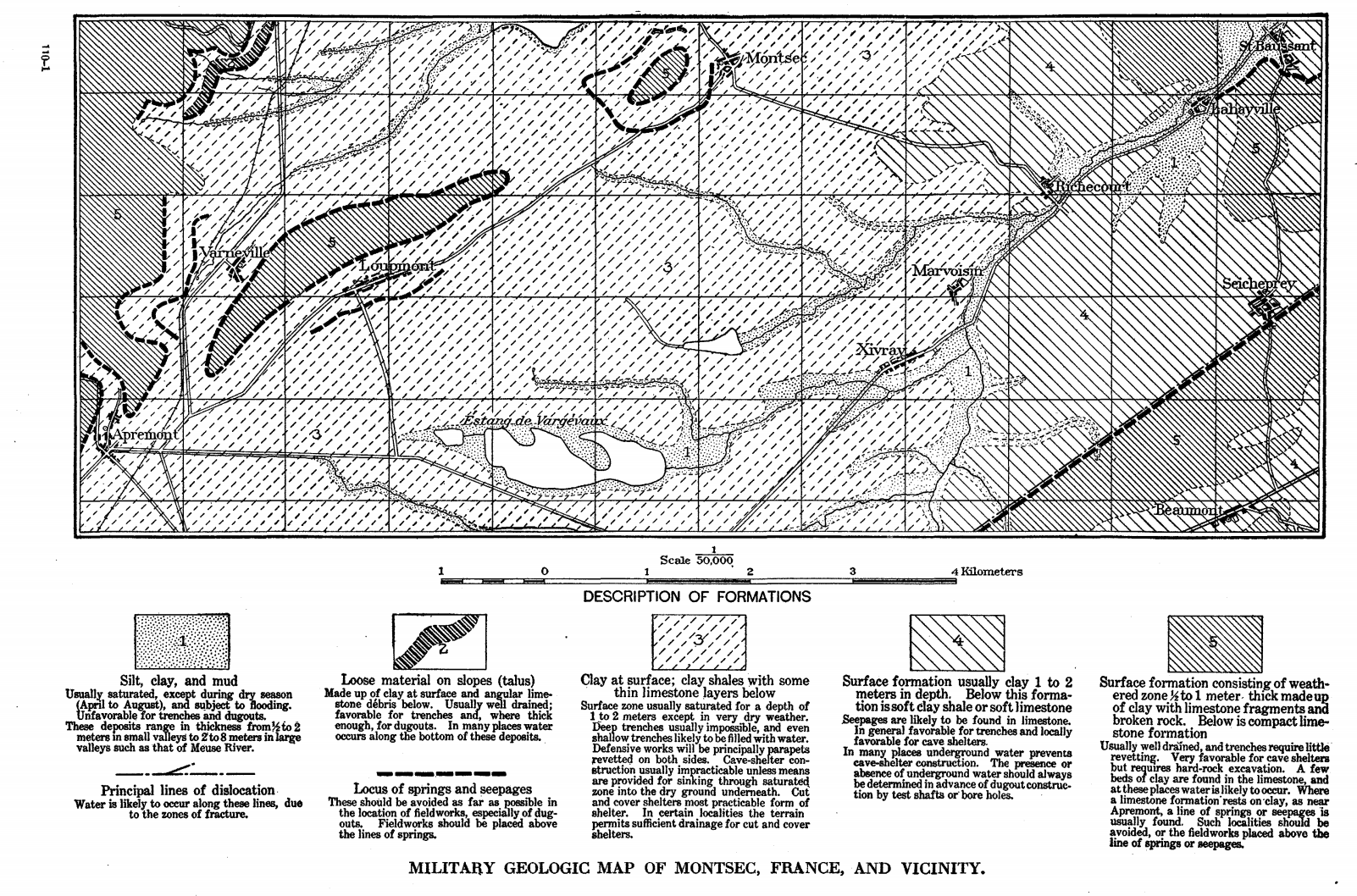 Fig. 4: A military geologic map produced by USGS and military geology corps member Alfred Brooks, describing the possibilities for trench construction.