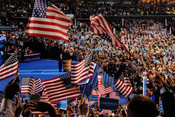 President Obama addresses the crowd at the 2012 Democratic National Convention.