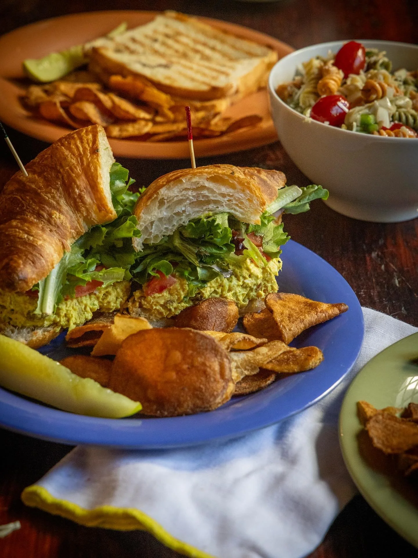 Dinner on the go #currychickensalad #croissantsandwich #griilledcheese #souptime