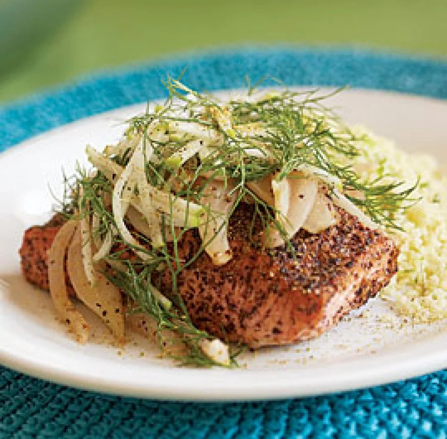 Sear-Roasted Salmon with Honey-Glazed Fennel