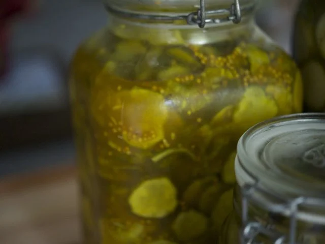Bread-and-butter chips are my favorite, though i use less sugar than standard recipes.