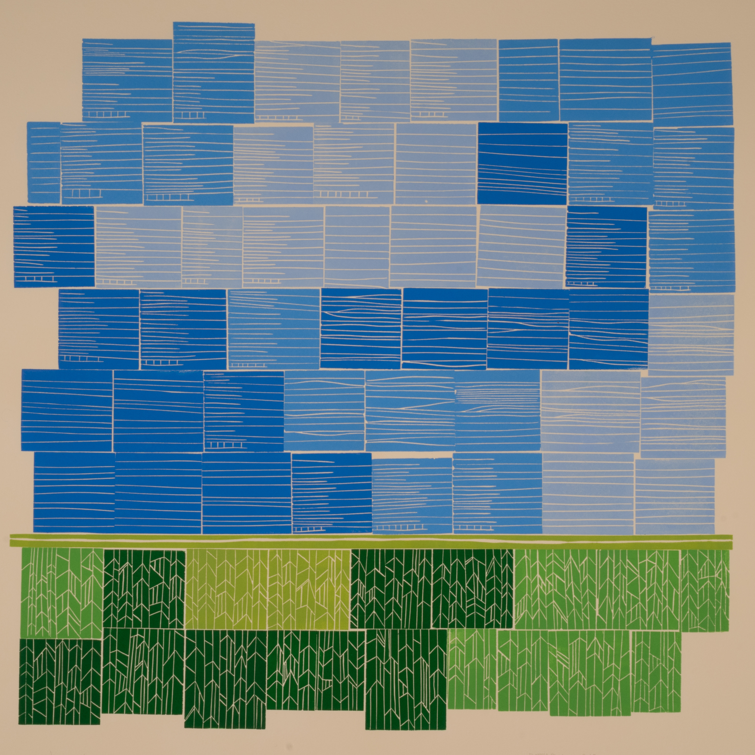 Little Boxes | 2015 | linocut, oil-based ink, 69 blocks | 28.5 x 26.5