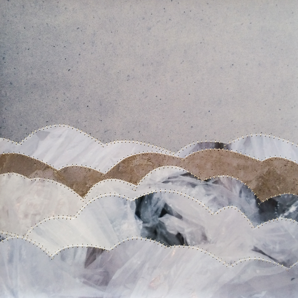 The undertow is strong today. | 2014 photographs and handsewn thread | 11 x 11