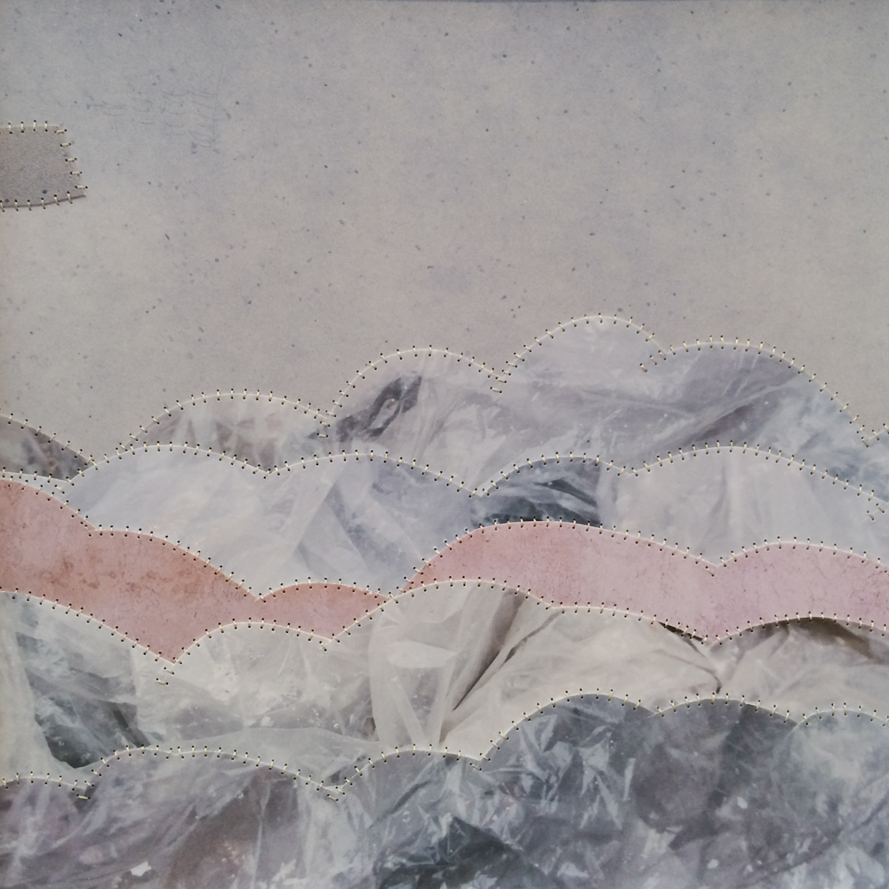 The undertow is wicked today. | 2014 photographs and handsewn thread | 11 x 11