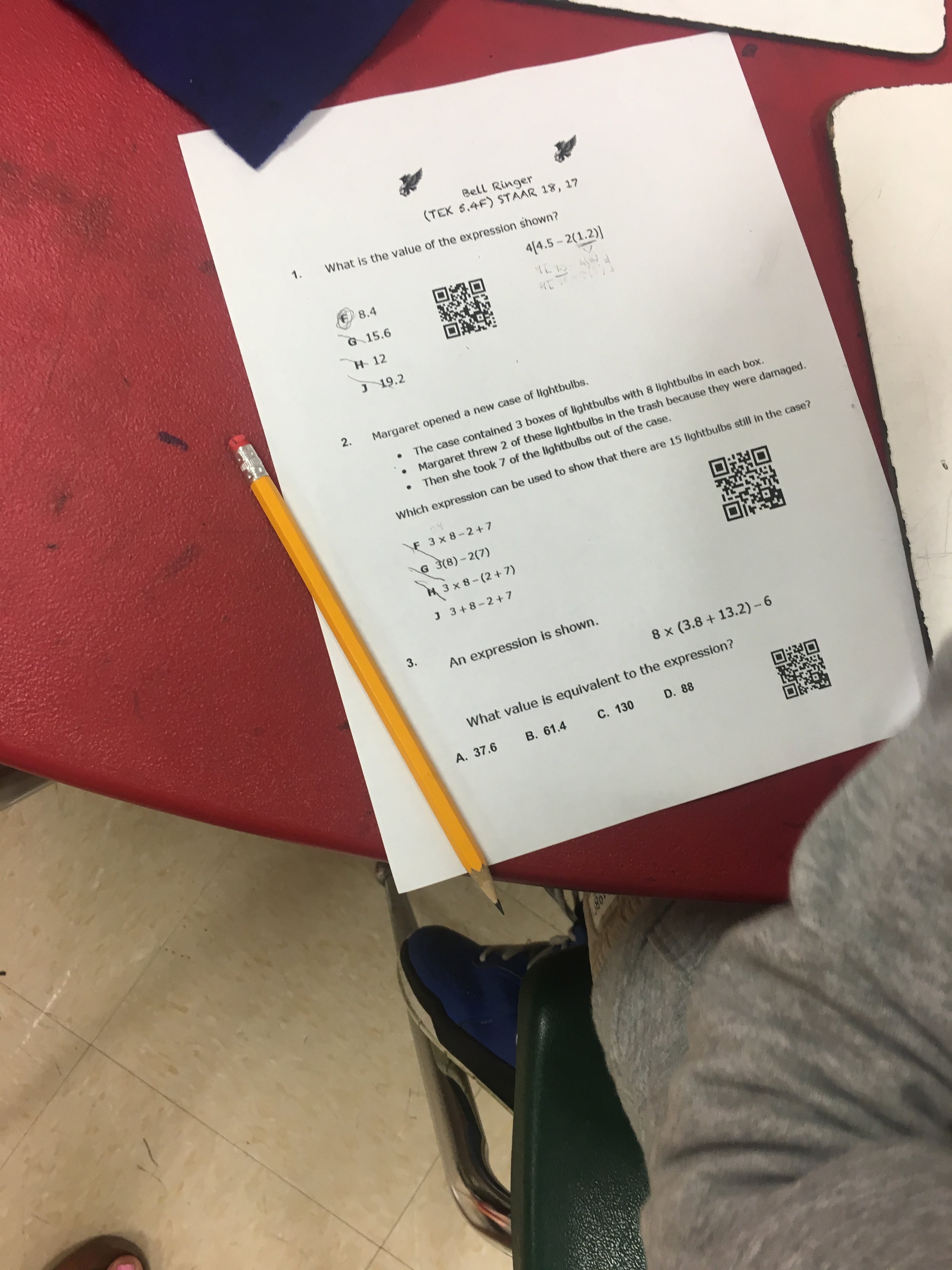  QR codes are a great way to have kids self check their work. This is an example from Peabody Elementary. 