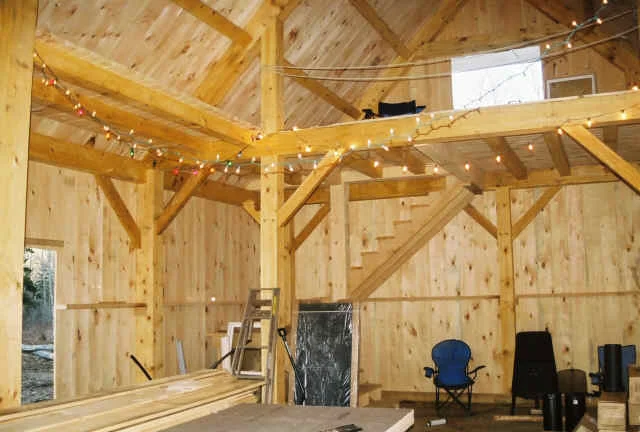 interior back wall, stairs to loft
