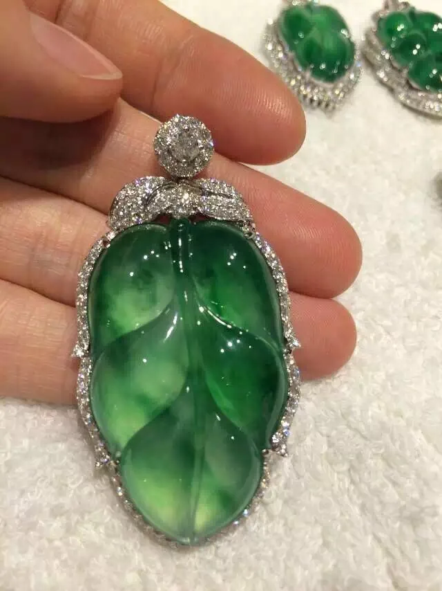 Jadeite Jade "A" Type Highly Translucent Green Leaf Pendant