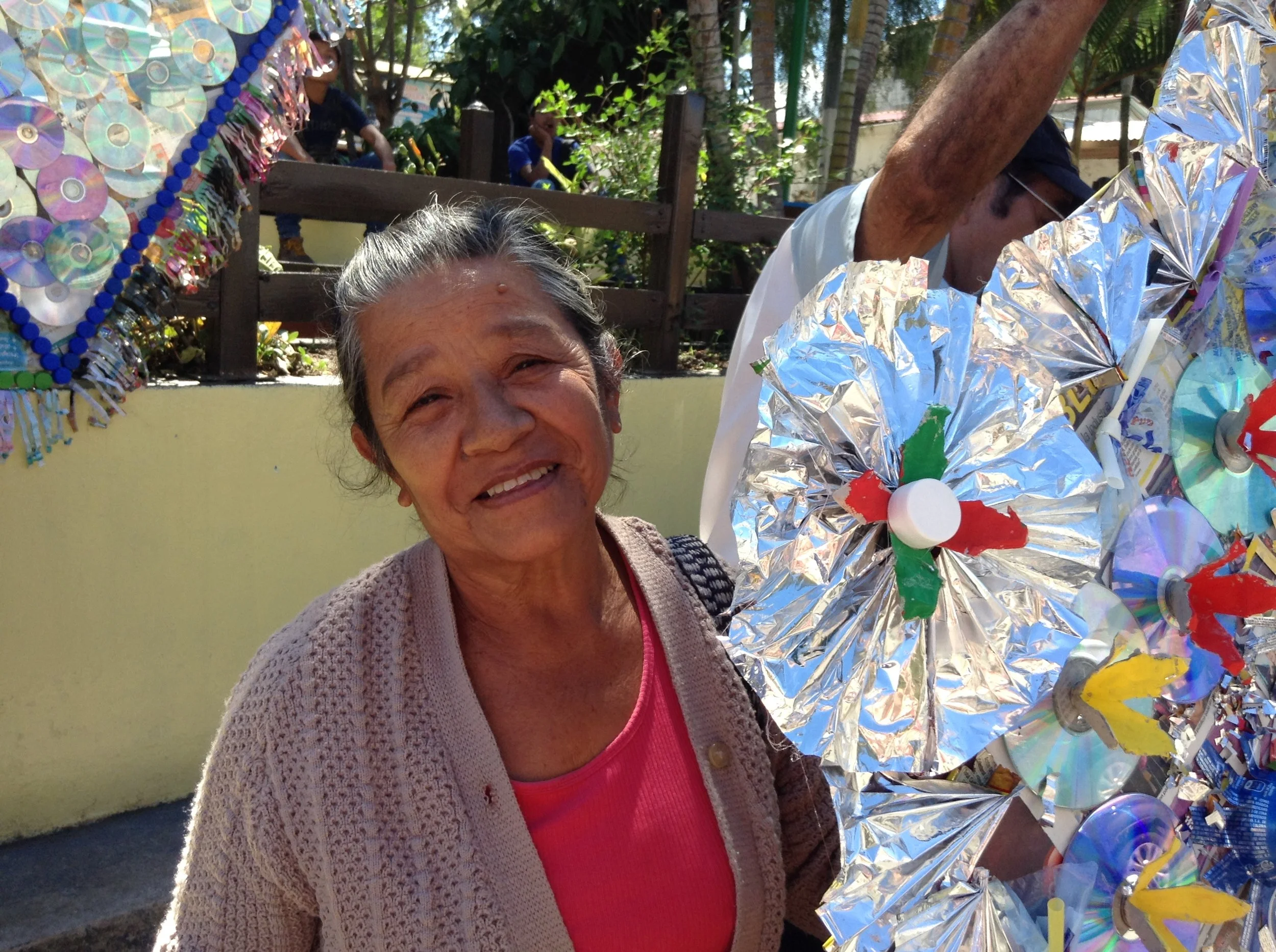 Elida Abandano of SOSEP - Anos Dorado enjoys recycled kite exhibit in Panajachel
